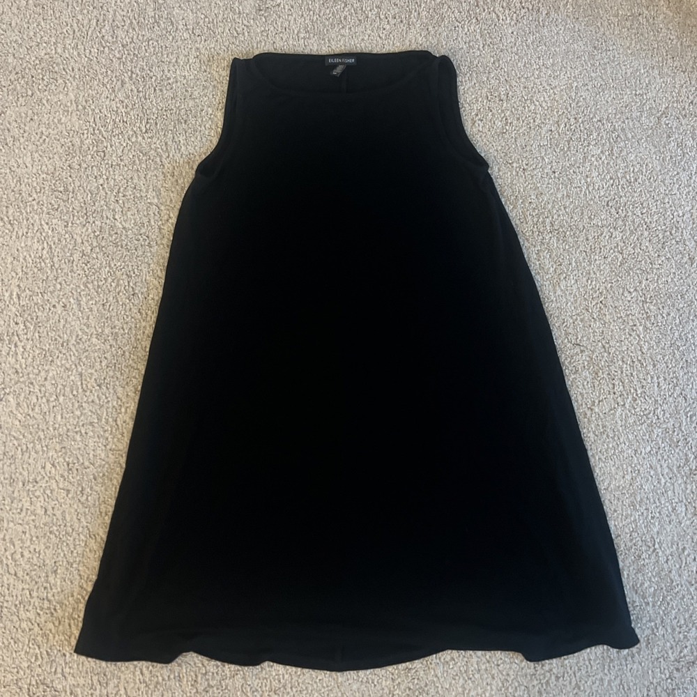Eileen Fisher Dress Women S Black Mini Tank Scoop Neck Sleeveless Swing Pullover